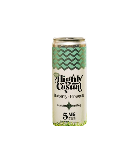 Blueberry + Pineapple - 1 - 5mg THC : 5mg CBD - 12 Oz Can of Seltzer - Highly Casual - Hybrid