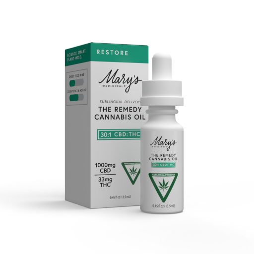 The Remedy Restore - 1000mg CBD : 33mg THC per Bottle - Mary's Medicinals™ - 0.45 Fl Oz - Edible Oil with Metered Dropper for Precise Dosing