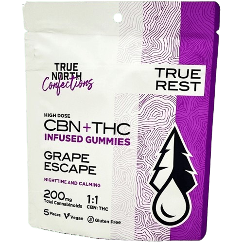 Grape Escape - Sleep - 5 Pieces - 20mg THC : 20mg CBN - Vegan & Gluten Free Gummies - True North - Indica