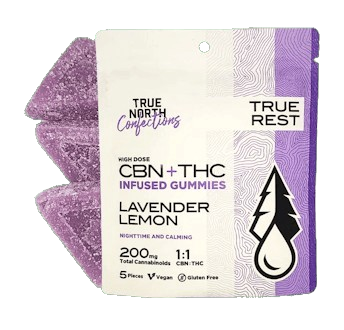 Lavender Lemon - Sleep - 5 Pieces - 20mg THC : 20mg CBN - Vegan & Gluten Free Gummies - True North - Indica