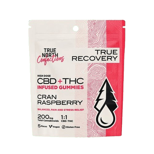 Cran Raspberry - 5 Pieces - 20mg THC : 20mg CBD - Vegan & Gluten Free  Gummies - True North - Hybrid